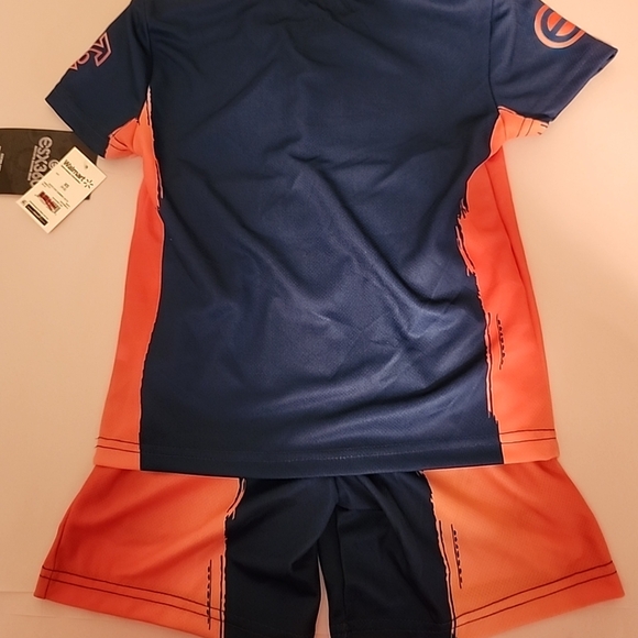 ESPORTS Gamer Boys Blue & Orange Cyber 360 ESX Outfit T-Shirt Top & Shorts Set - Picture 5 of 7
